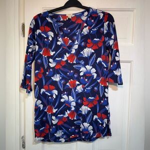 J. Crew XS Cotton Gauze Tunic Blue Floral Print